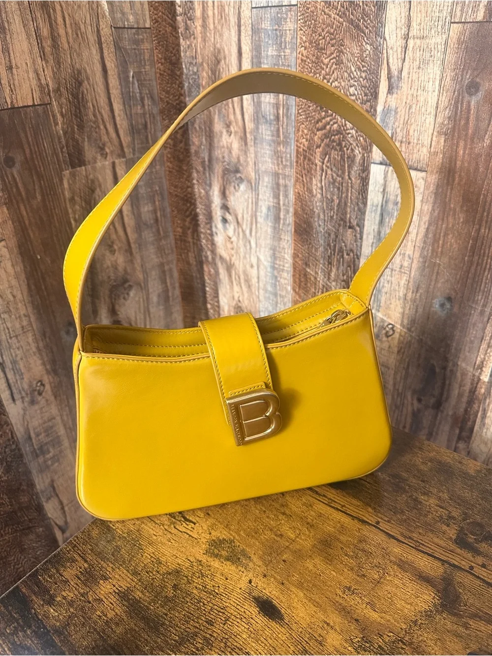 Brandon Blackwood Daphne in Yellow Oil Leather Shoulder Bag with Gold hardware